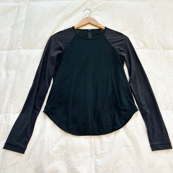 Lululemon Athletica Smooth Stride Long Sleeve Running Shirt Black Mesh Size 6 - Picture 3 of 5